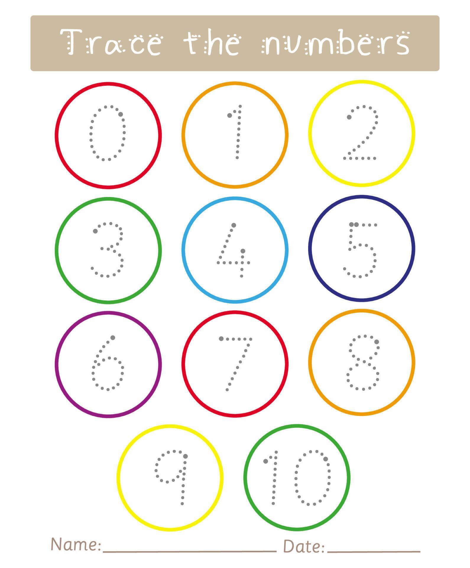 Trace the numbers 0 to 10 worksheet for kids. Tracing practice activity