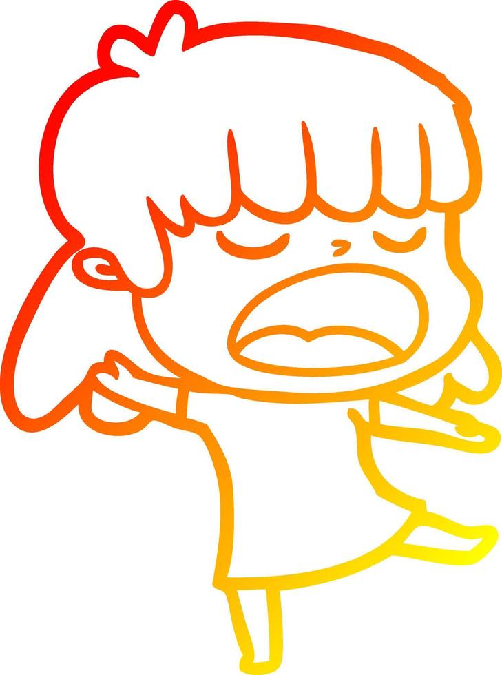 warm gradient line drawing cartoon woman talking loudly vector