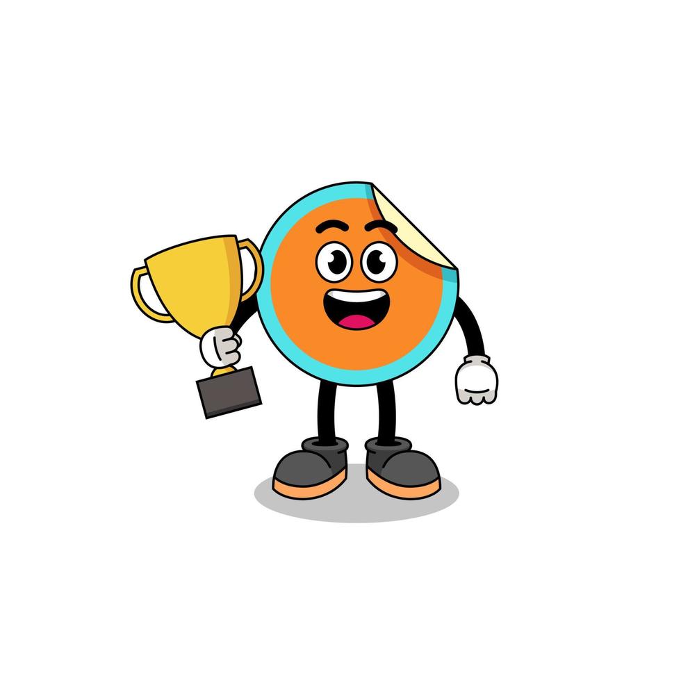 Cartoon mascot of sticker holding a trophy vector