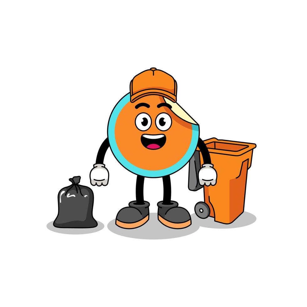 Illustration of sticker cartoon as a garbage collector vector