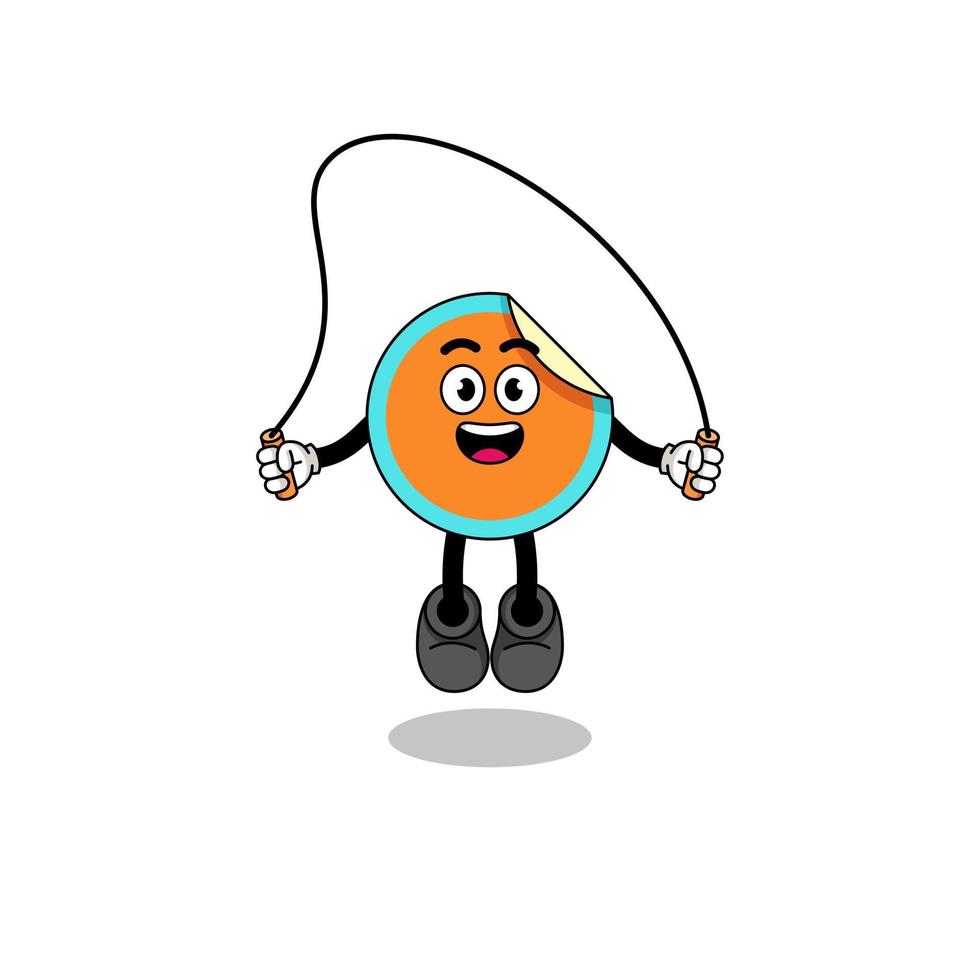 sticker mascot cartoon is playing skipping rope vector
