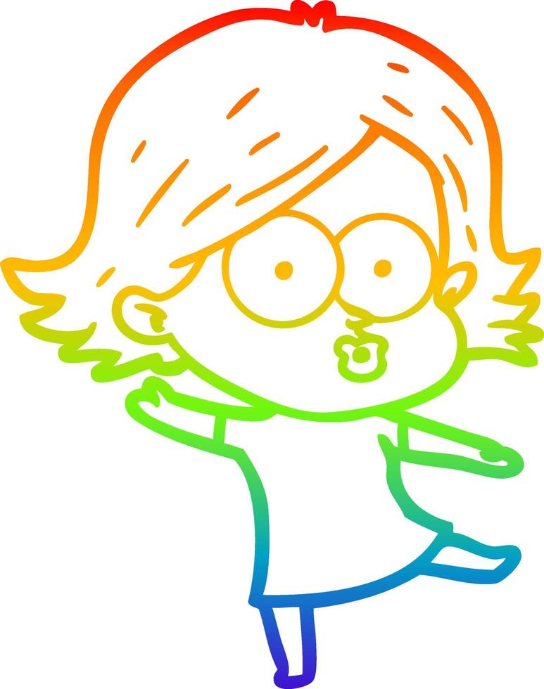 rainbow gradient line drawing cartoon girl pouting vector