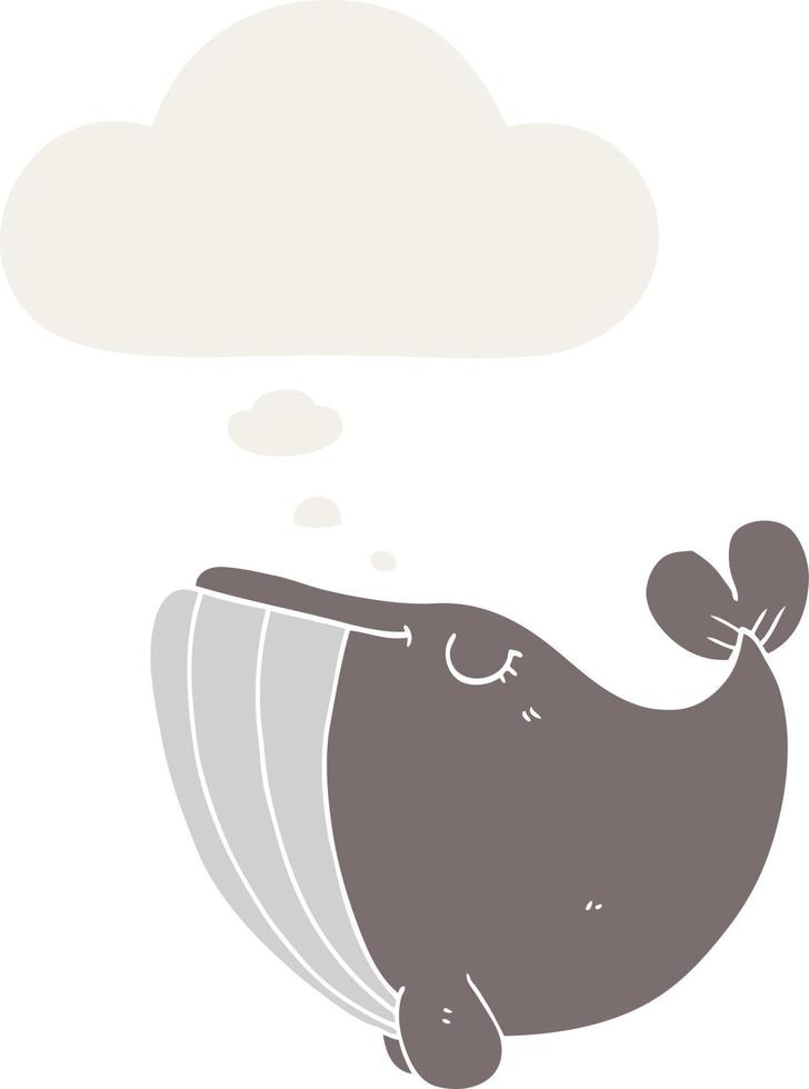 cartoon whale and thought bubble in retro style vector