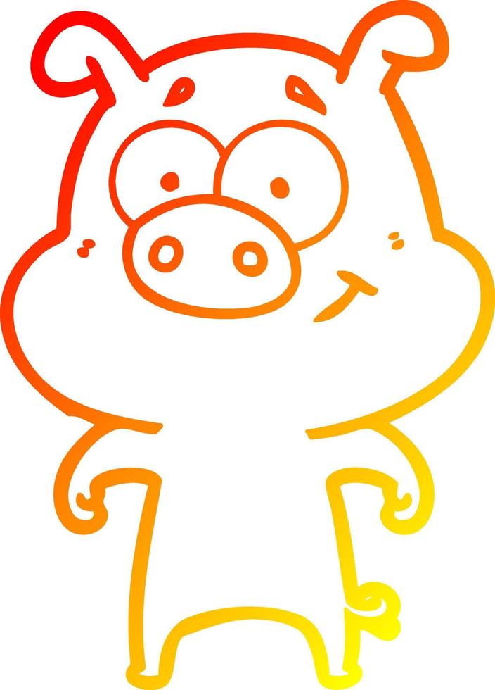 warm gradient line drawing happy cartoon pig vector