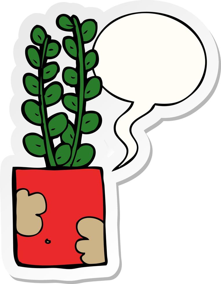 cartoon plant and speech bubble sticker vector