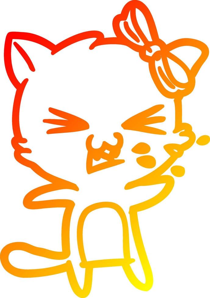 gato de dibujos animados de dibujo de línea de gradiente cálido vector