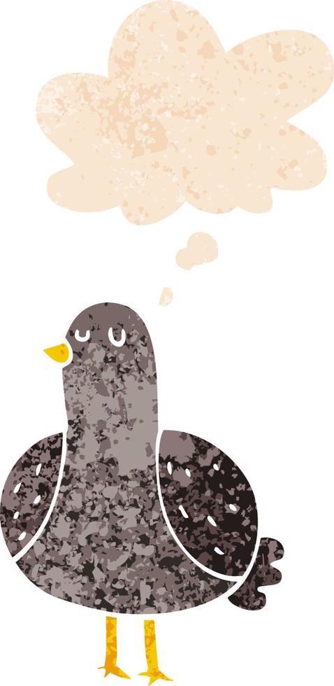 cartoon bird and thought bubble in retro textured style vector
