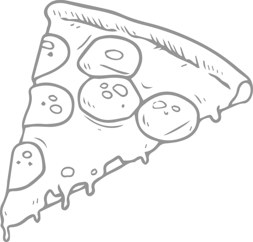 Pizza slice drawn in the sketch technique. vector