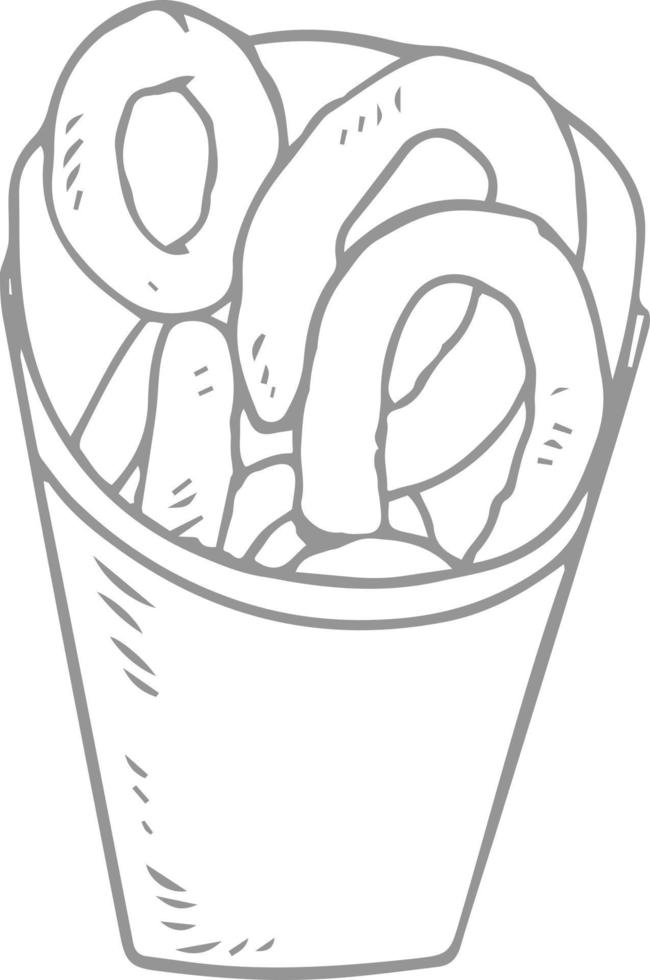 Onion rings sketch drawn in the technique. vector