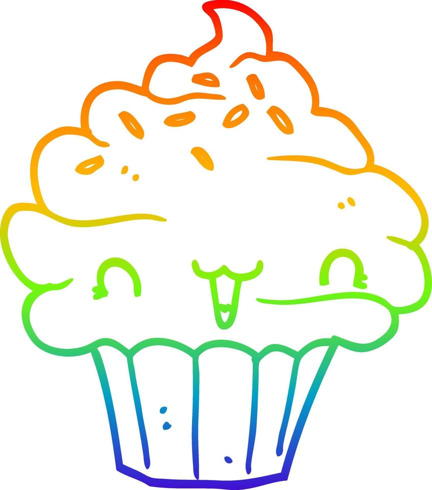 dibujo de línea de gradiente de arco iris cupcake helado de dibujos animados lindo vector