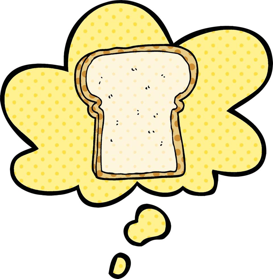 cartoon slice of bread and thought bubble in comic book style vector