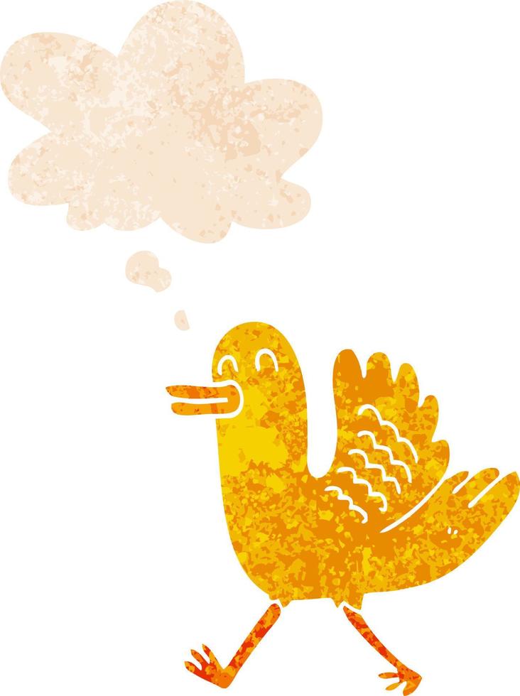 cartoon duck and thought bubble in retro textured style vector
