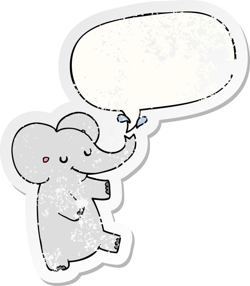 cartoon dancing elephant and speech bubble distressed sticker vector