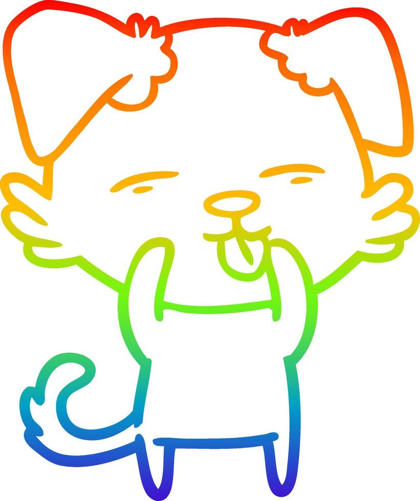 rainbow gradient line drawing cartoon dog sticking out tongue vector