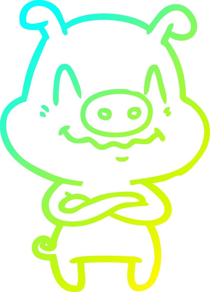cold gradient line drawing nervous cartoon pig vector