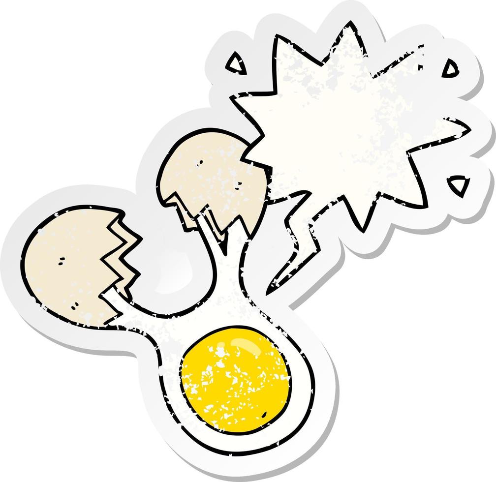 cartoon cracked egg and speech bubble distressed sticker vector