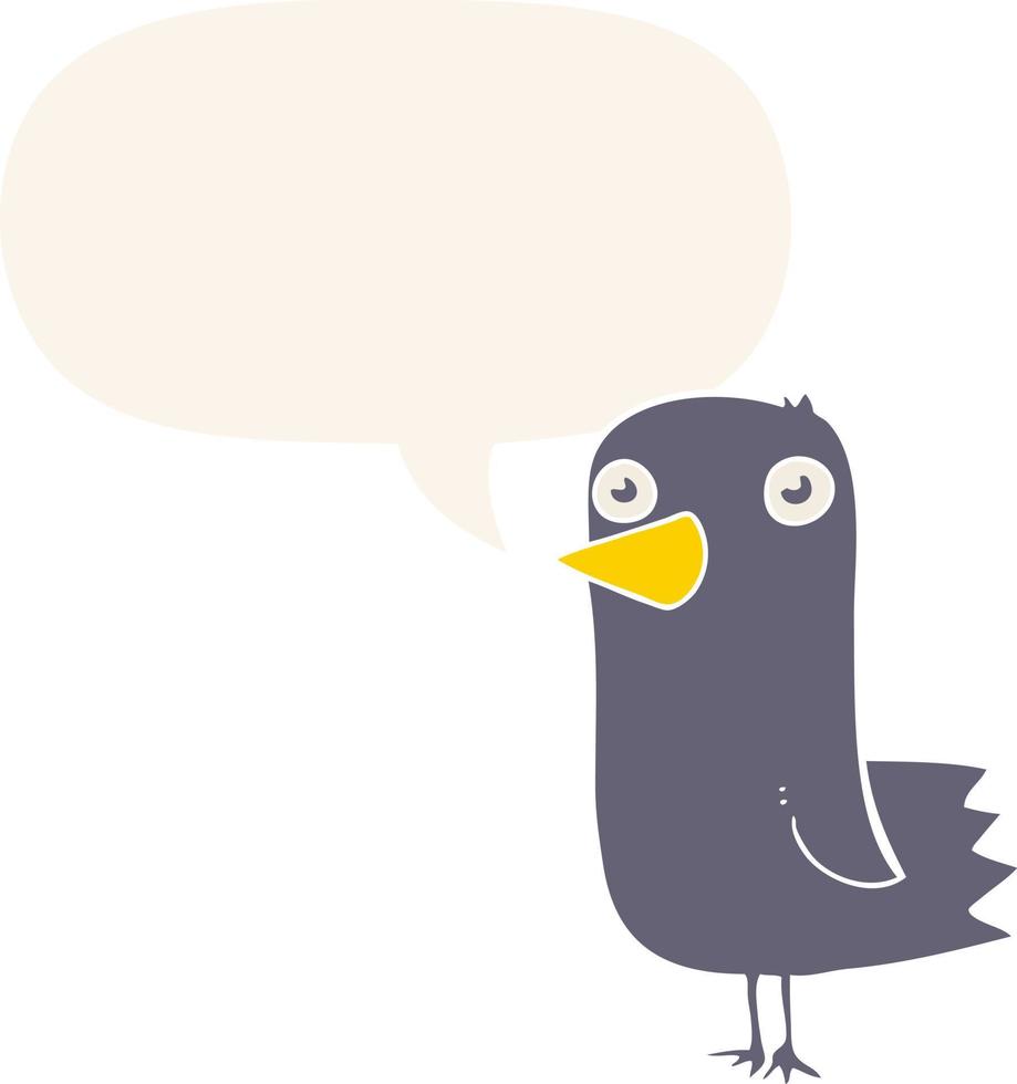 cartoon bird and speech bubble in retro style vector