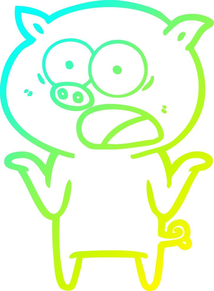 cold gradient line drawing cartoon pig shouting vector