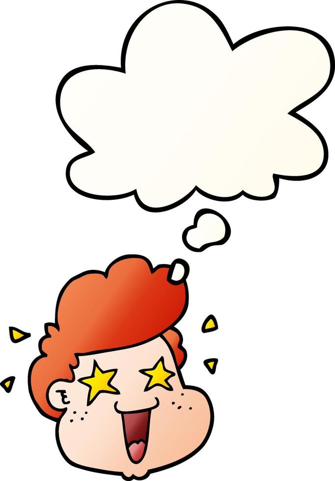 cartoon boy's face and thought bubble in smooth gradient style vector