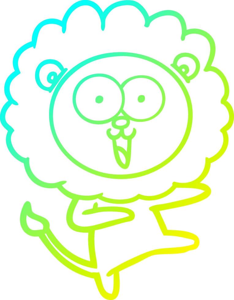 cold gradient line drawing happy cartoon lion vector