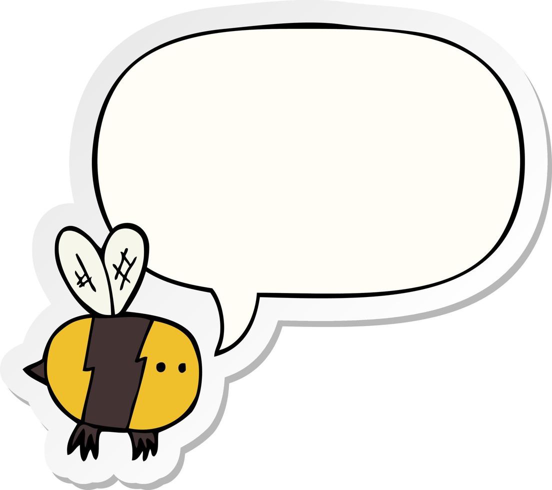 cartoon bee and speech bubble sticker vector