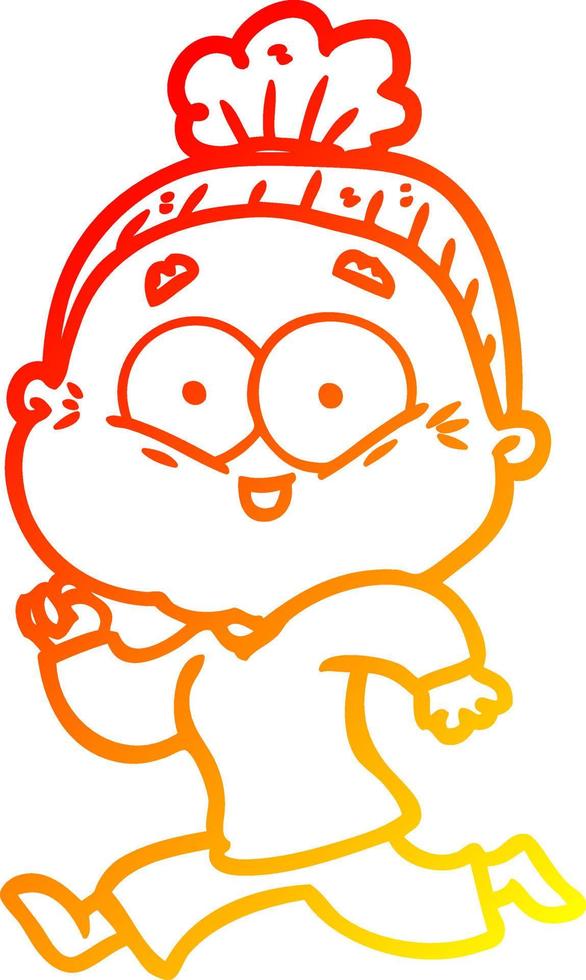 warm gradient line drawing cartoon happy old woman vector