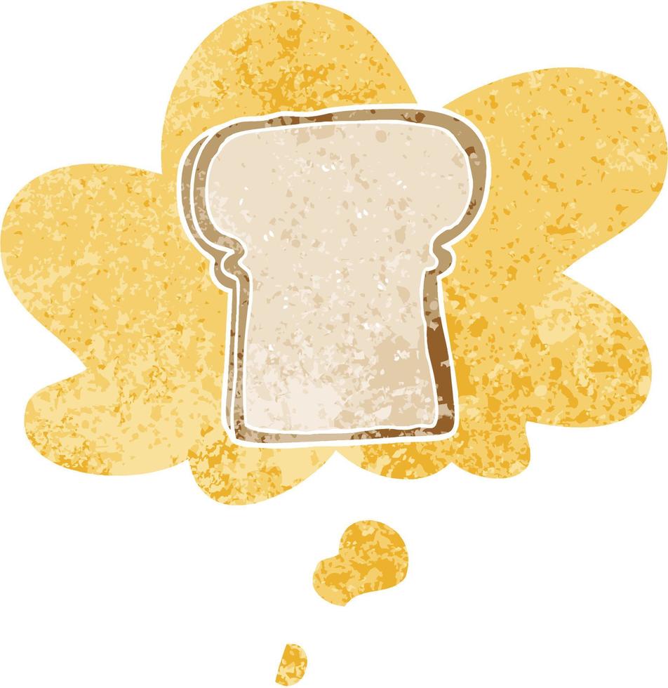 cartoon slice of bread and thought bubble in retro textured style vector