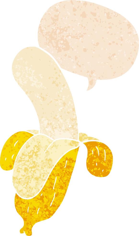 cartoon banana and speech bubble in retro textured style vector