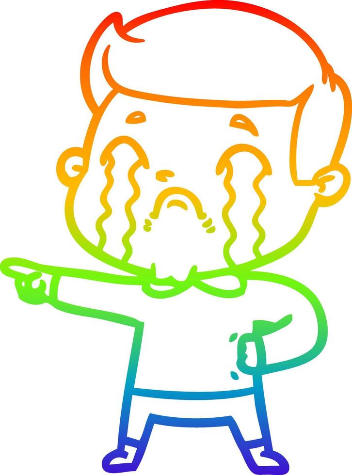 dibujo de línea de gradiente de arco iris hombre de dibujos animados llorando vector