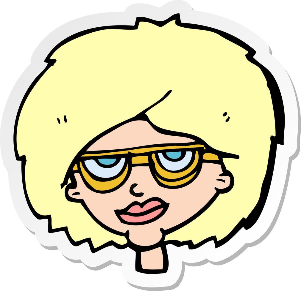 sticker of a cartoon woman wearing spectacles vector