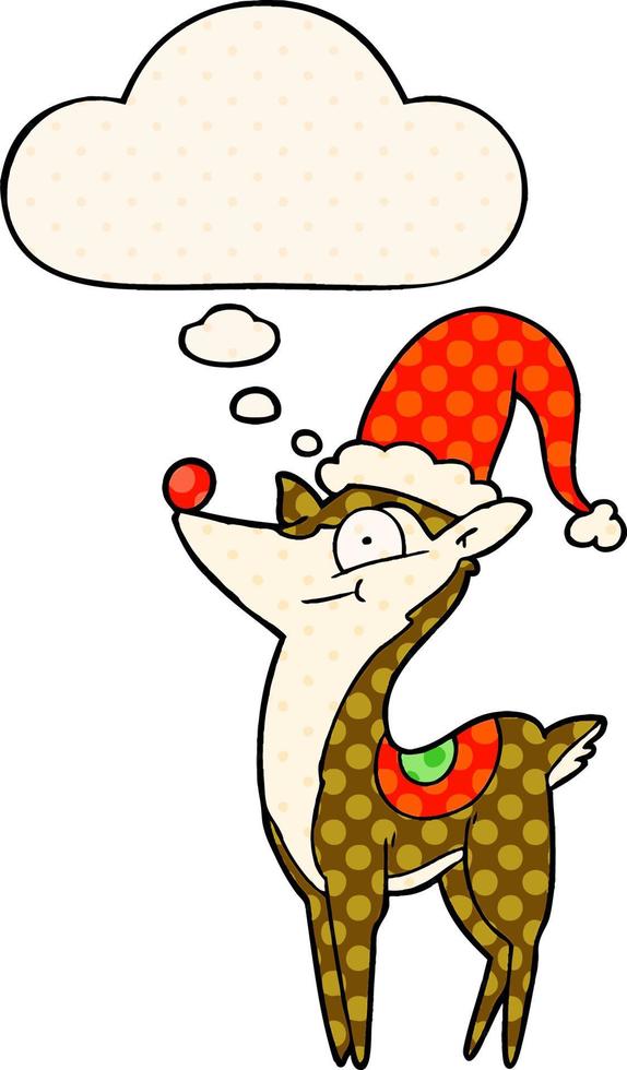 cartoon christmas reindeer and thought bubble in comic book style vector