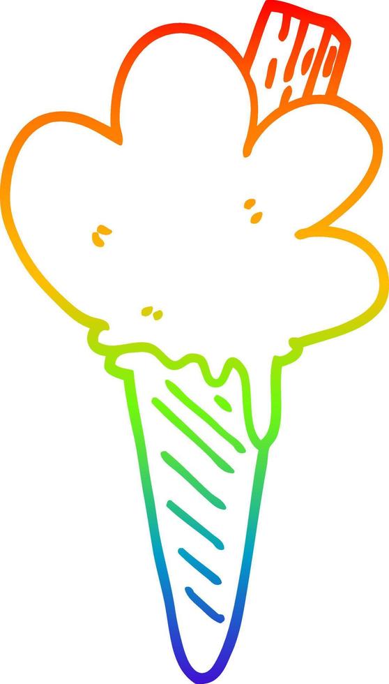 rainbow gradient line drawing cartoon ice cream cone vector
