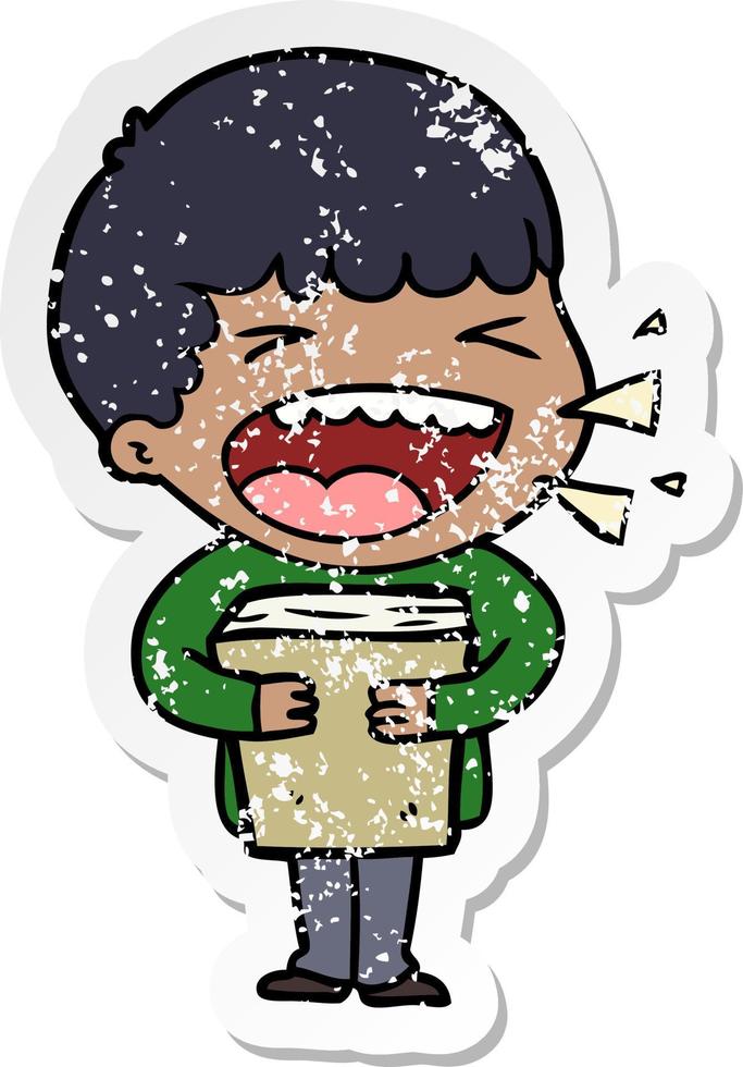 distressed sticker of a cartoon laughing man vector