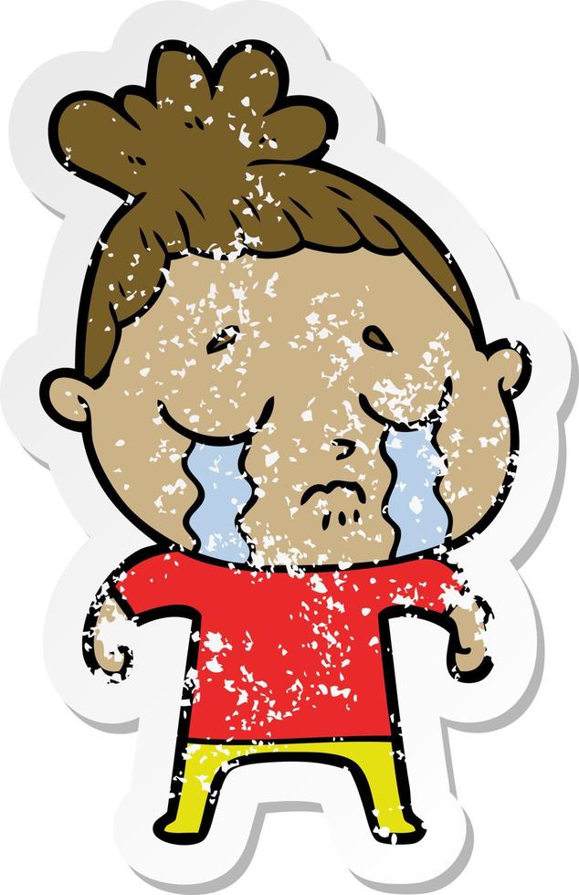 distressed sticker of a cartoon crying woman vector