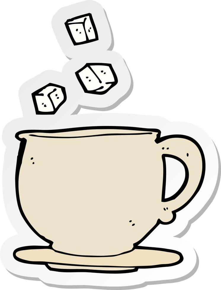 sticker of a cartoon teacup with sugar cubes vector