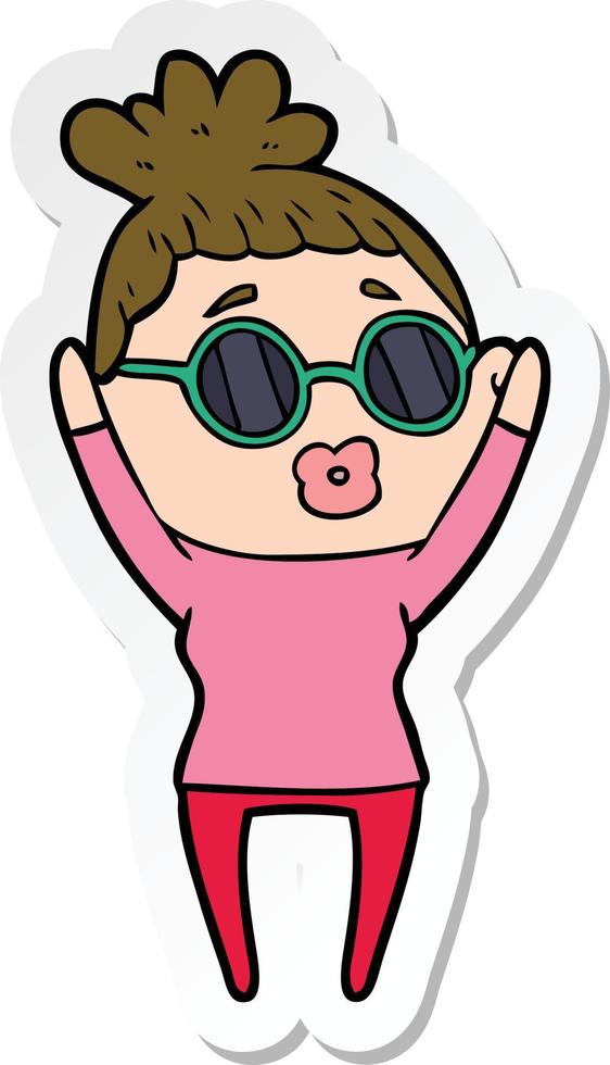 sticker of a cartoon woman wearing sunglasses vector