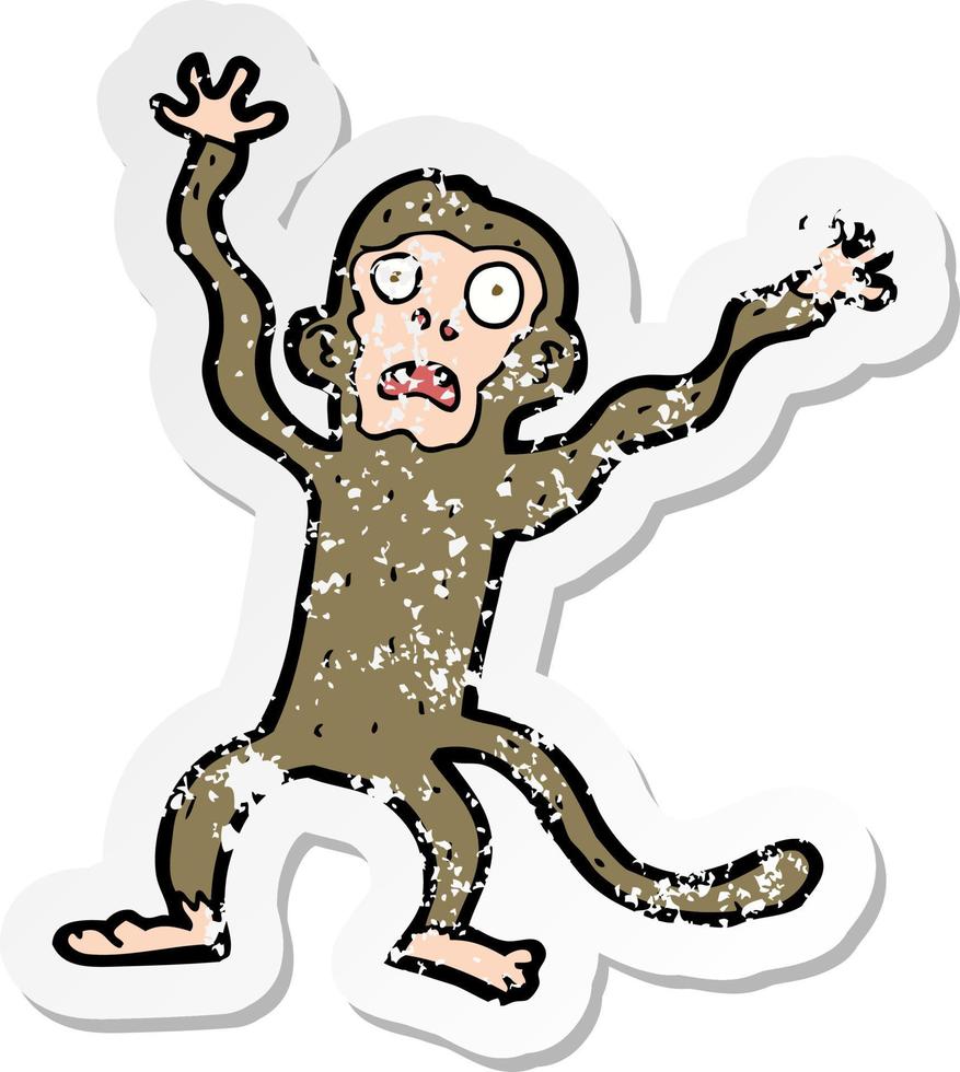 retro distressed sticker of a cartoon frightened monkey vector