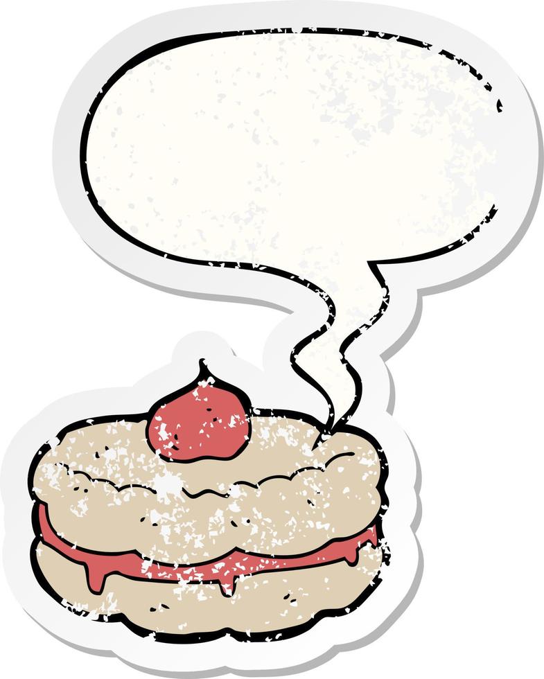 cartoon biscuit and speech bubble distressed sticker vector