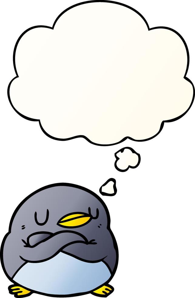 cartoon penguin and thought bubble in smooth gradient style vector