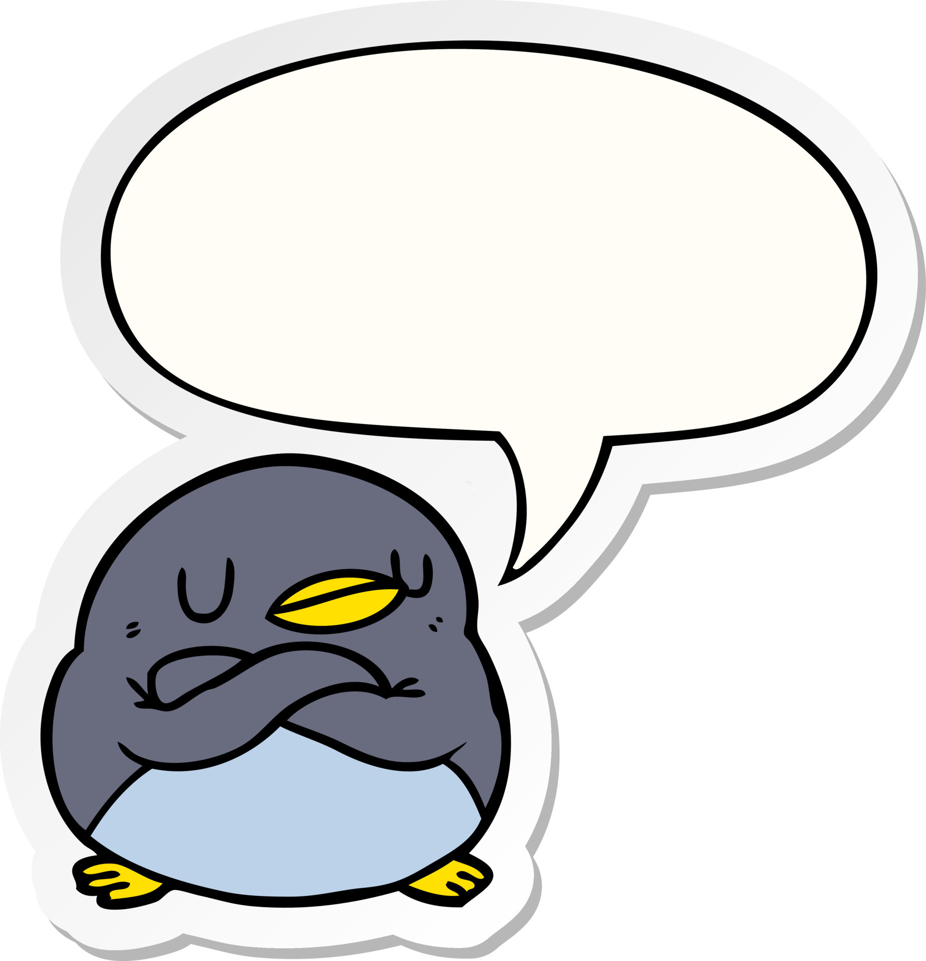 cartoon penguin and crossed arms and speech bubble sticker 11937973