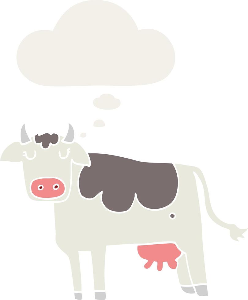 cartoon cow and thought bubble in retro style vector