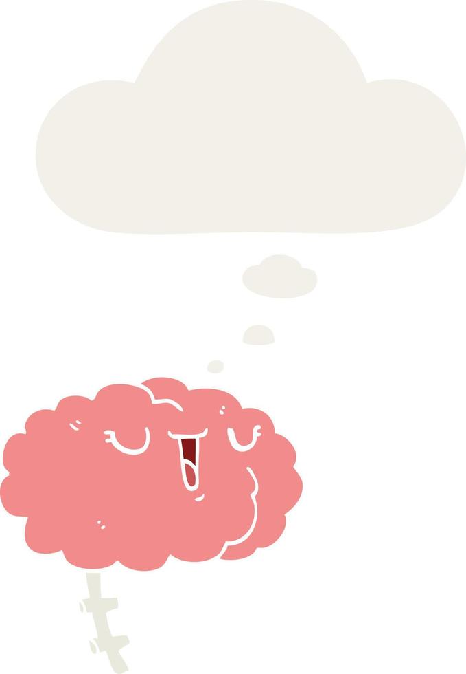 happy cartoon brain and thought bubble in retro style vector