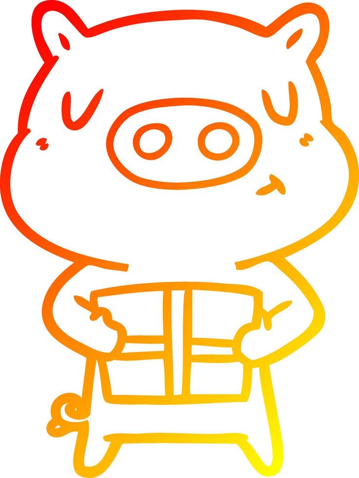 warm gradient line drawing cartoon christmas pig vector