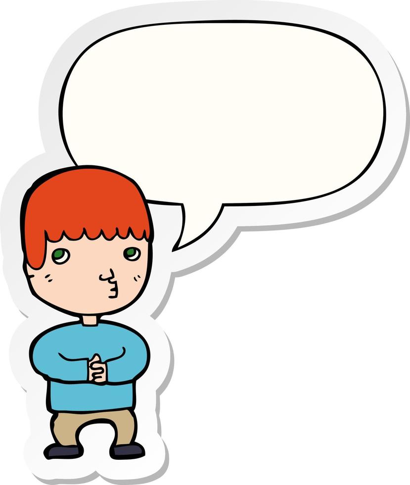 cartoon man thinking and speech bubble sticker vector