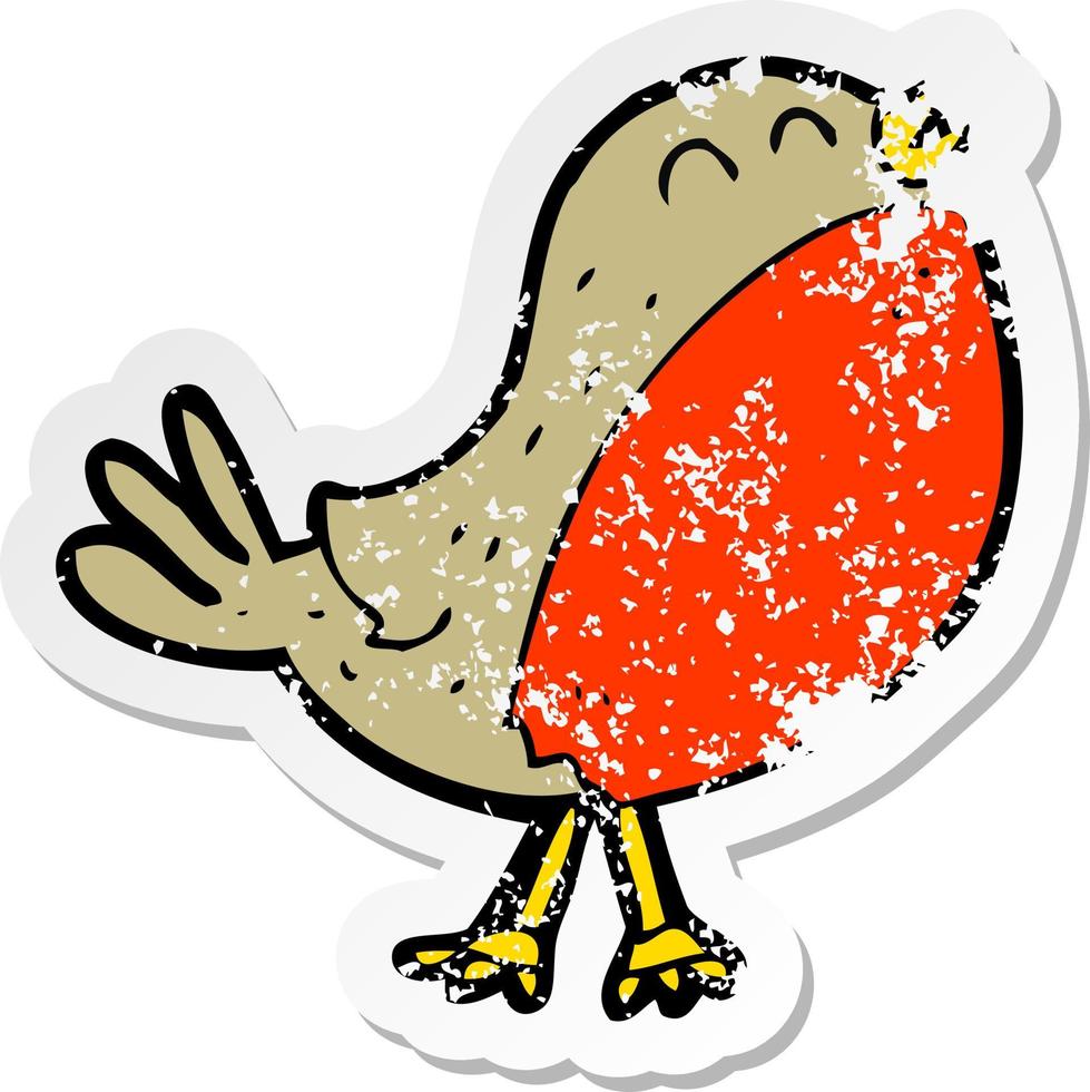 retro distressed sticker of a cartoon christmas robin vector