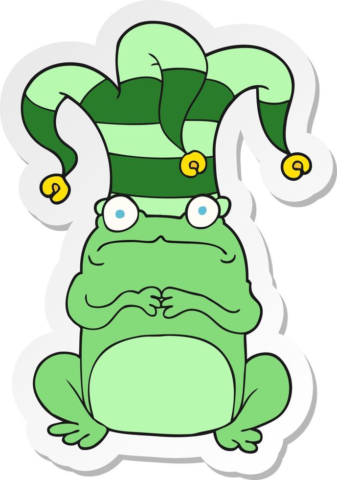 sticker of a cartoon nervous frog wearing jester hat vector