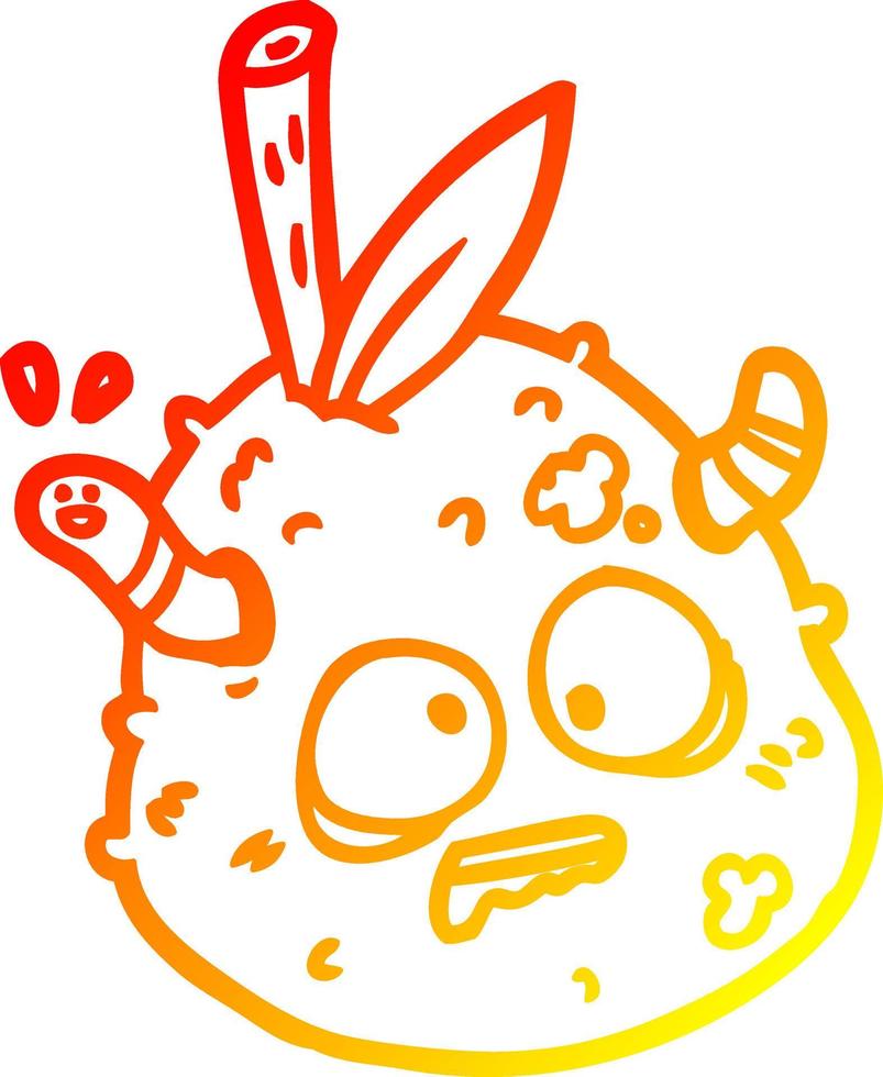 warm gradient line drawing rotting old pear with worm vector