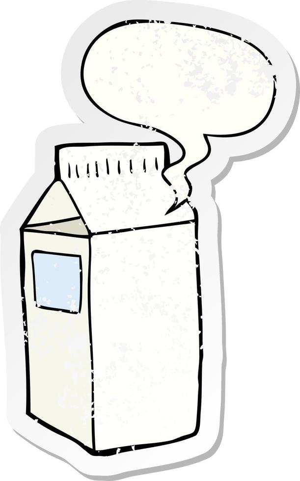 cartoon milk carton and speech bubble distressed sticker vector
