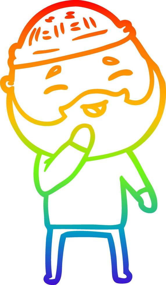 rainbow gradient line drawing cartoon happy bearded man vector
