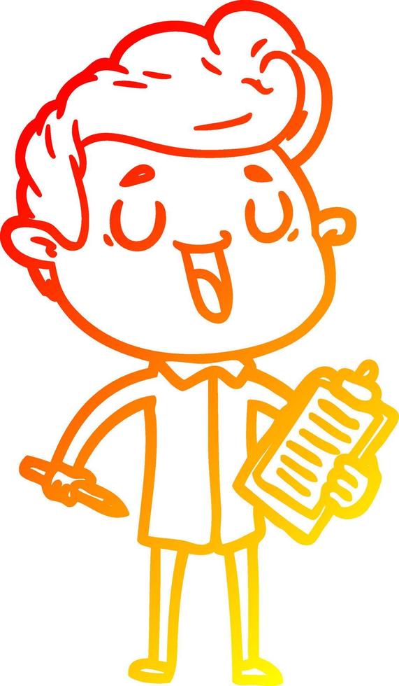 warm gradient line drawing happy cartoon man vector